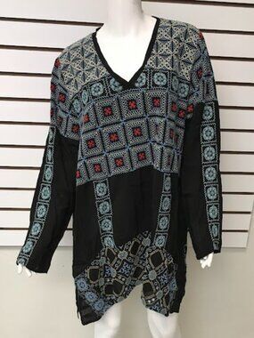 Johnny Was Lightweight Long Sleeve Embroidered Tunic Dress XL
